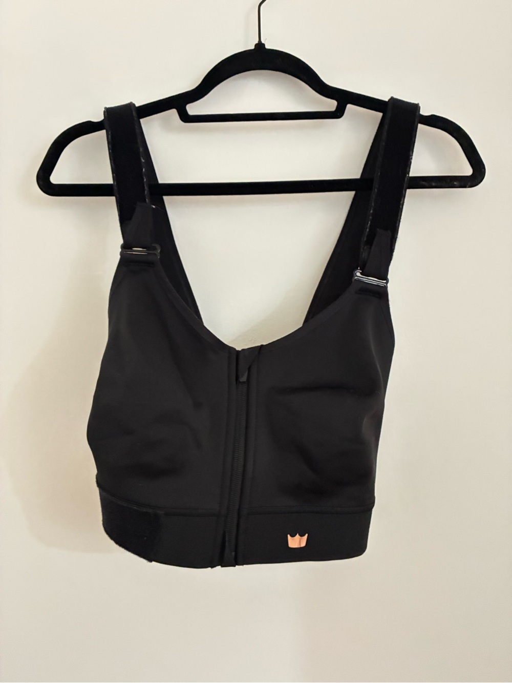 SHEFIT Sports Bra Womens 2Luxe Flex Black Rose Gold Front Zip Adjustable